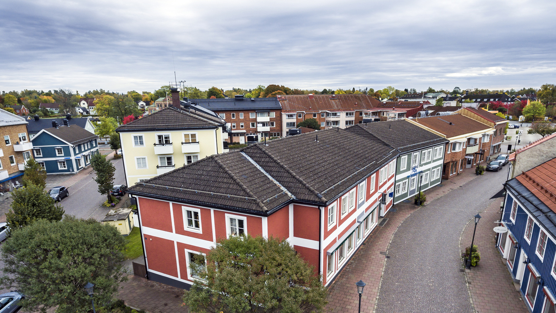 Flygbild Sävsjö kommun föreställande AB Sävsjö Industribyggnader / Sävebo AB:s fastighetsbestånd.